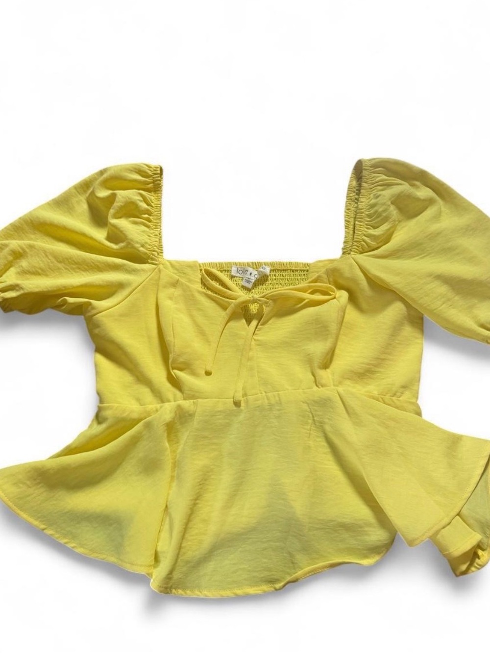 lola Bright Yellow Peplum Puff-Sleeve Top